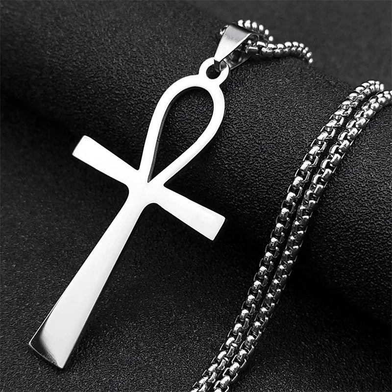 Egyptian Ankh Cross Stainless Steel Necklace Women/Men Symbol of Life Cross Necklace Jewelry Cadenas De Acero Inoxidab