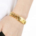 Polished 15mm Cuban Link Bracelet for Man Luxury Waterproof Gold Color Stainless Steel Men's Chain Bracelets Fashion