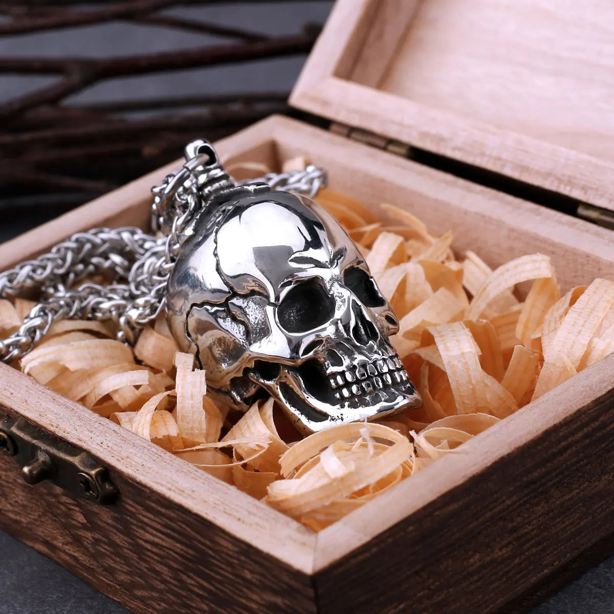 Large Gothic Skull Pendant Necklace — Stainless Steel