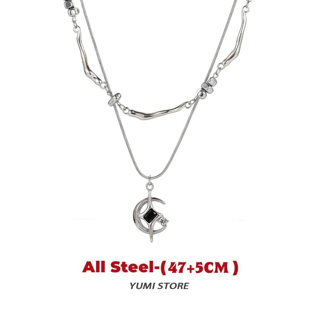 Titanium Steel Double-layer Moon Star Necklace Luxury Clavicle Chain Hip Hop Non Fading Couple Jewelry New Unisex  Punk Gift