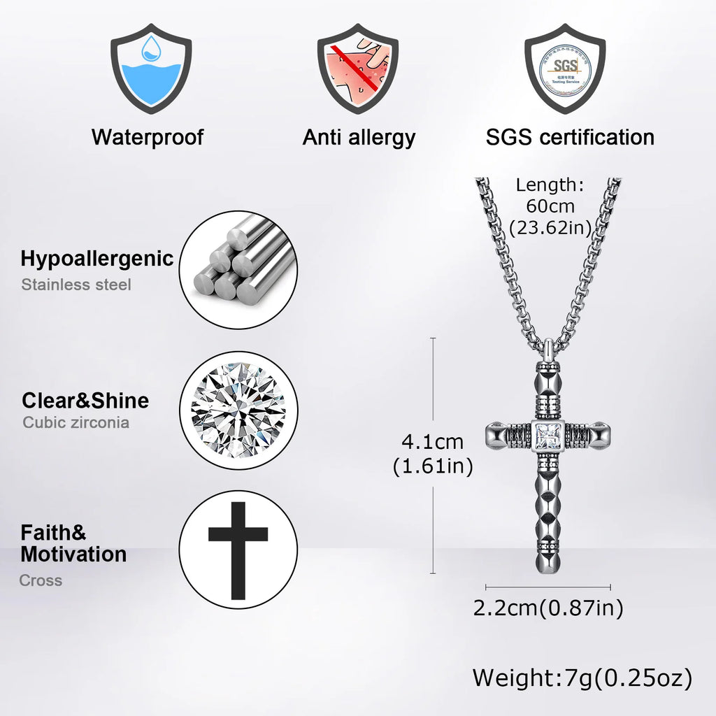Cross Box Chain Pendant — Silver Stainless