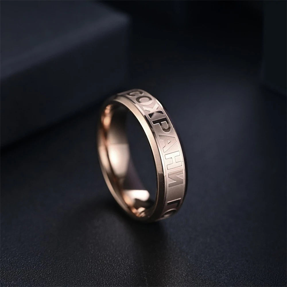 Orthodox Russian Christian Ring for Men Women 316L Stainless Steel Prayer Bands Religious Inscription Vintage Jewelry
