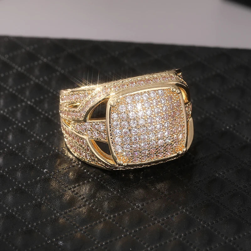 Men's Punk Hip Hop Full Synthetic Cubic Zirconia Ring For Men Women Jewelry