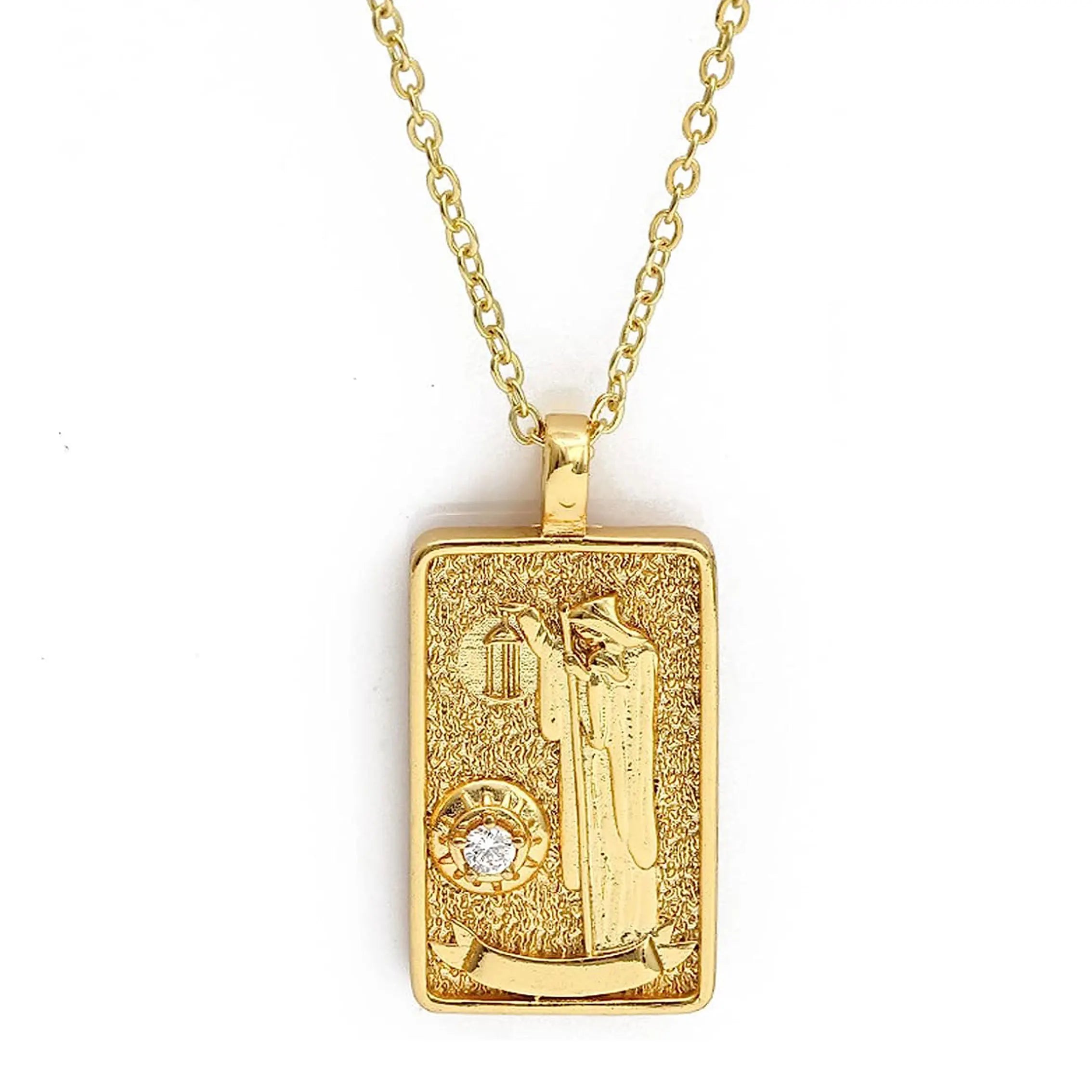 Double Sided Original Tarot Cards Necklace Tarot Moon Cigano Divination Zircon Necklace Wheel of Fortune Star Death