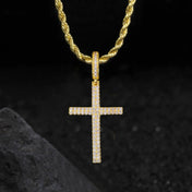 Classic Iced Out CZ Cross Pendant Necklace — Gold-Tone