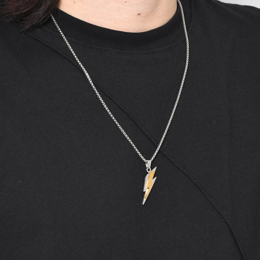 Lightning Bolt Pendant Necklace — Stainless Steel
