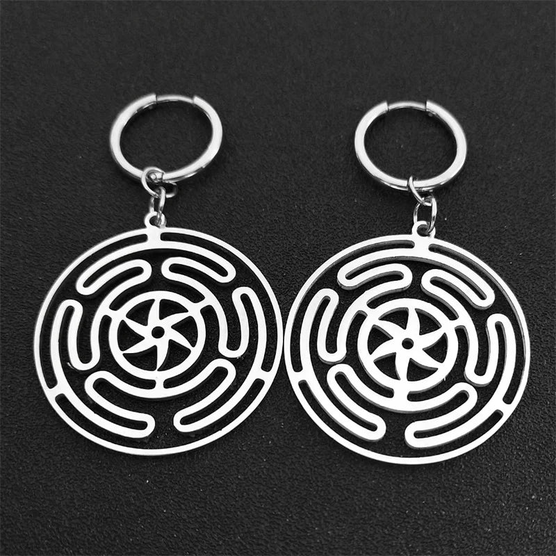 Steel Earrings Hekate Wheel Drop Strophalos Hecate