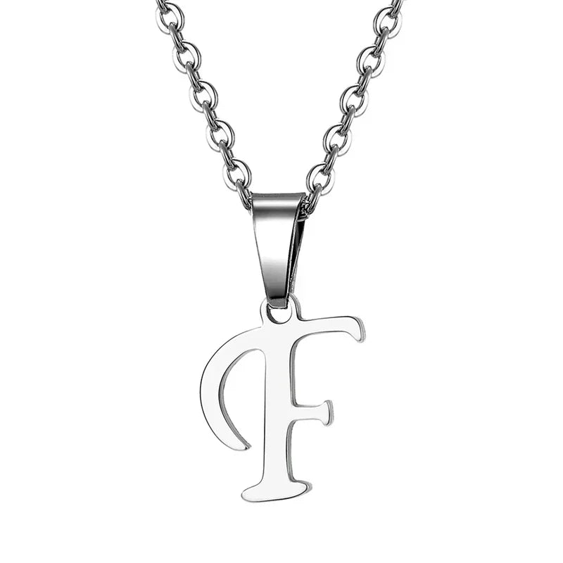 Vintage Initial Letter Pendant Necklace for Women Simple Stainless Steel Letter Glossy Clavicle Chain Choker Necklaces Jewelry
