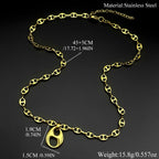 Gold Coffee Bean Chain Necklace New Design Hollow Oval Pendant Stainless Steel Jewelry Minimalist Unisex Streetwear