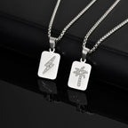 Stylish Men's Layered Necklace,Waterproof Stainless Steel Square Metal Necklace with Mini Zircon,Hip Hop Stacked Collar