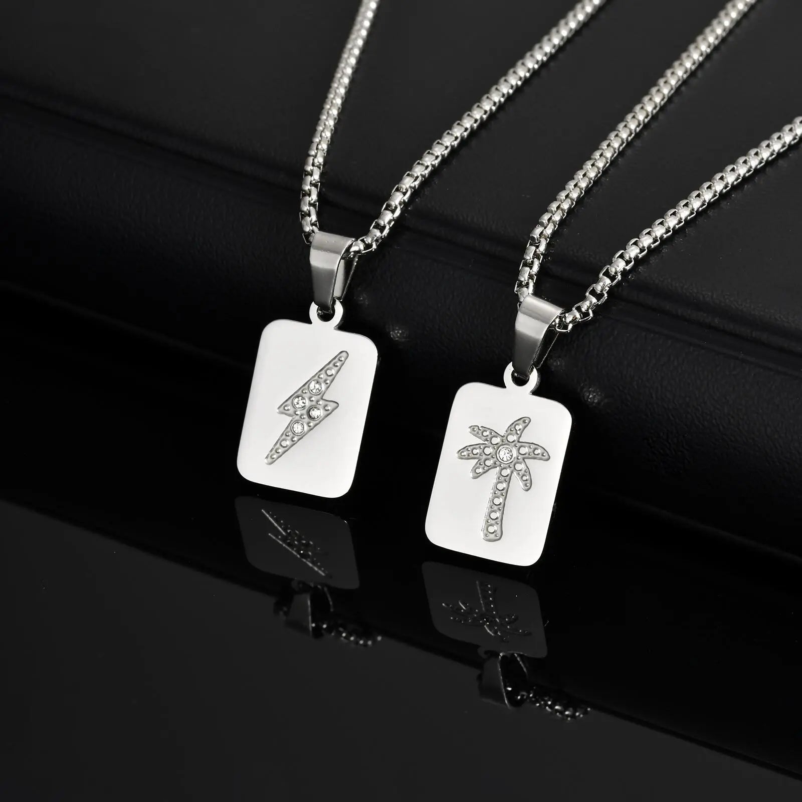 Stylish Men's Layered Necklace,Waterproof Stainless Steel Square Metal Necklace with Mini Zircon,Hip Hop Stacked Collar