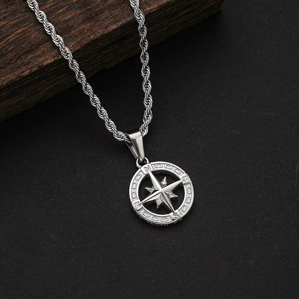 Compass Pendant Necklace — Stainless Steel