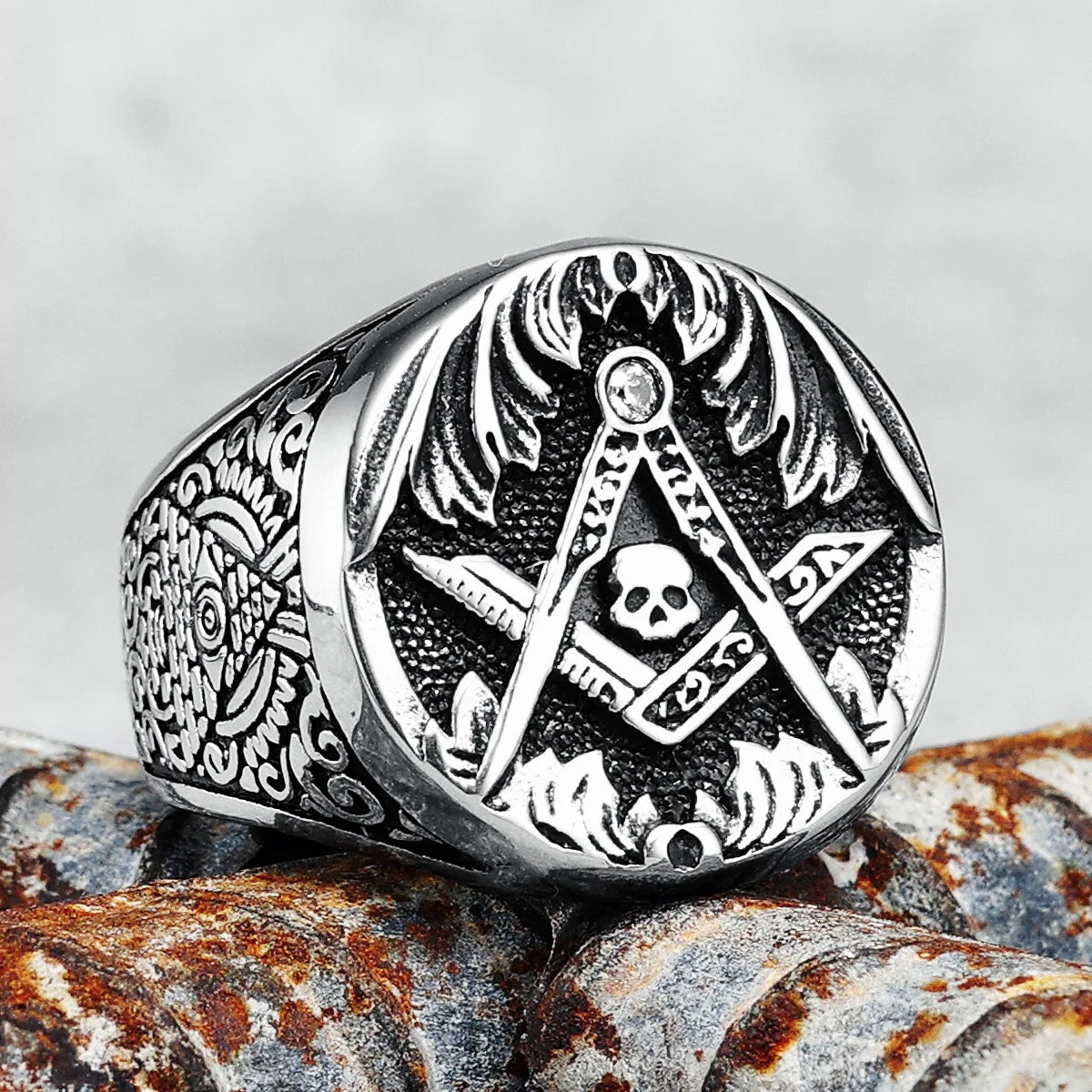 Masonic Skull Ring 316L Stainless Steel Men Eye of Truth Freemasonry Rock for Rider Male Boyfriend Jewelry Best Gift