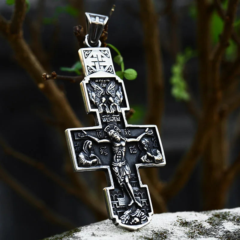 Jesus Cross Men's  Stainless Steel Crucifix Eastern Orthodox  Pendant Chain Necklace Jewelry BP8-515