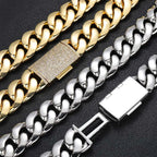 Gold Cuban Chain Necklace Iced Out 18K 12/22MM