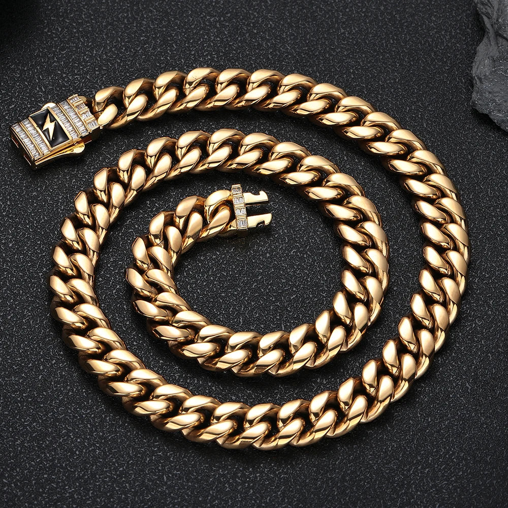 Iced Out Cuban Chain Necklace Stainless Steel 12MM