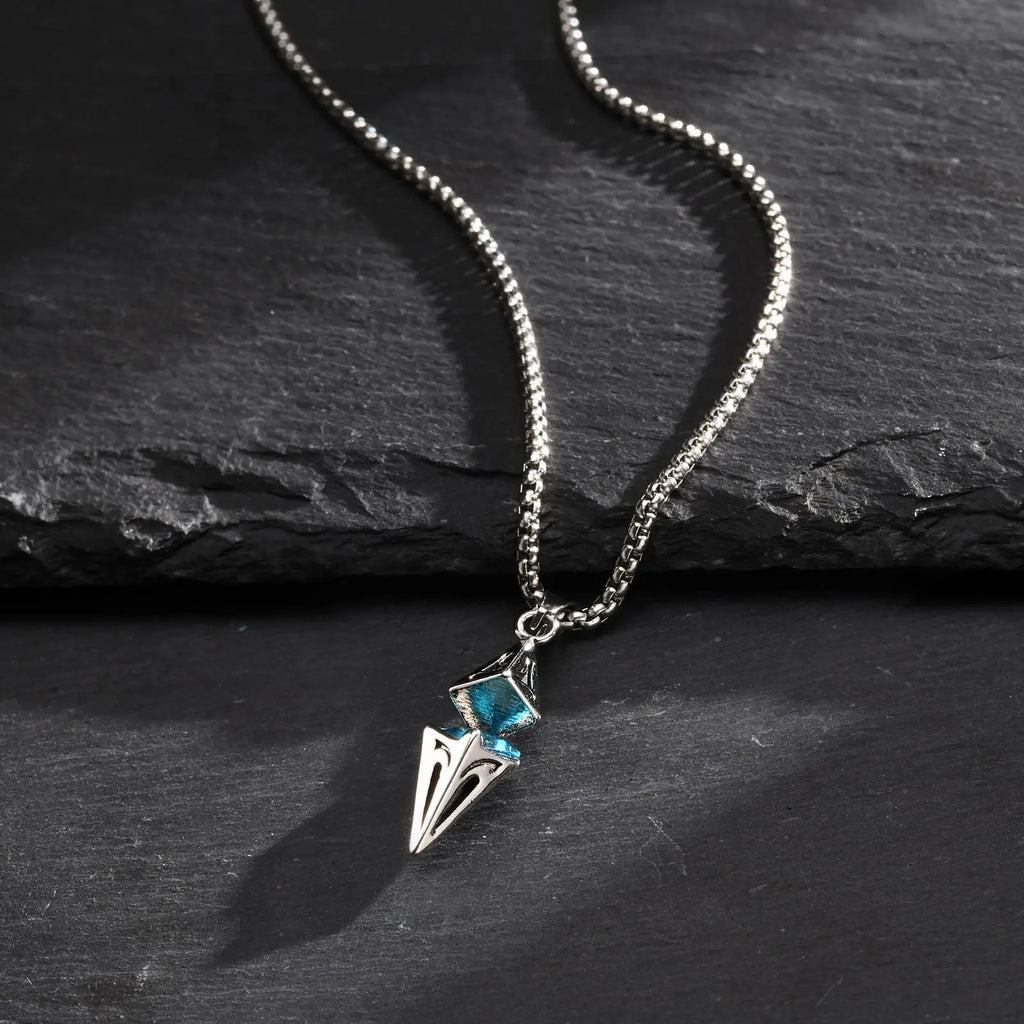 Blue Stone Geometric Pendant Necklace — Stainless Steel