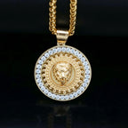 Lion Head Rhinestone Pendant Necklace — Stainless Steel