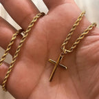 Stainless Steel Cross Pendant Necklace for Men Boys 18K Gold Plated Silver Simple Twisted Chain Fashionable Jewelry Beach Party