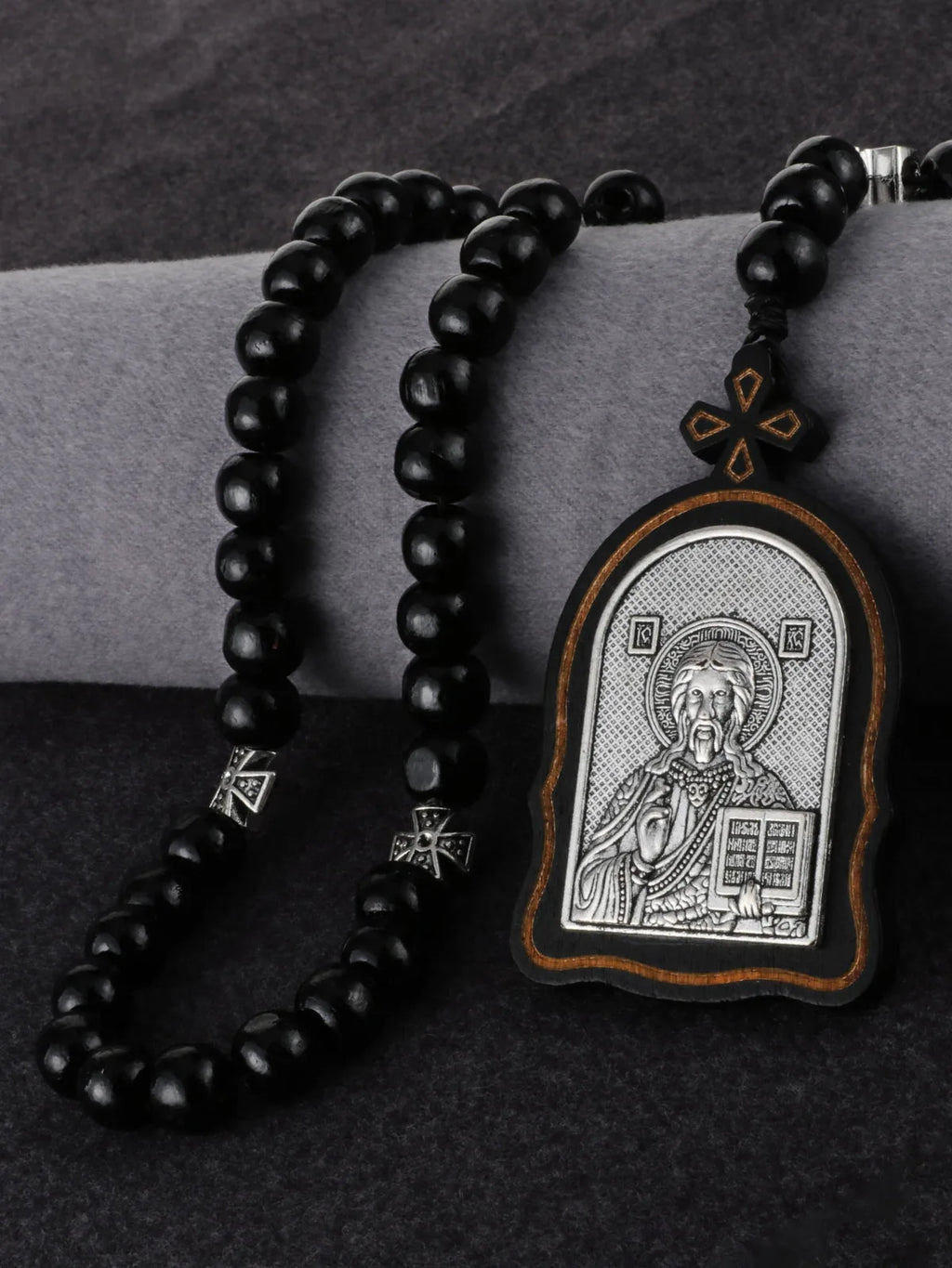 Russian Orthodox Icon Wood Rosary Pendant Necklace Prayer Beads
