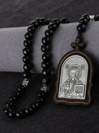 Russian Orthodox Icon Wood Rosary Pendant Necklace Prayer Beads