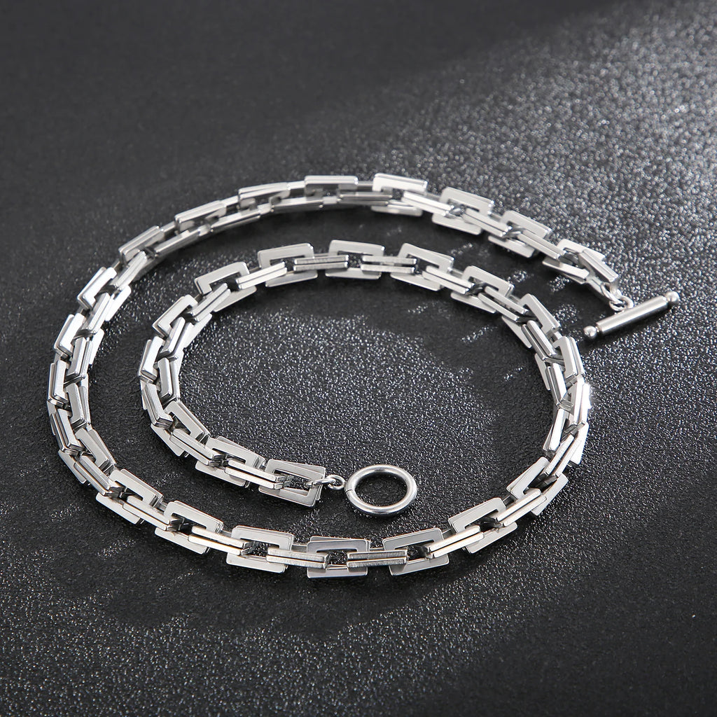 7mm Stainless Steel Chain Blade Link Chains Chokers Necklace For Mens Jewelry Silver Plated Solid Metal Fashion Jewelry