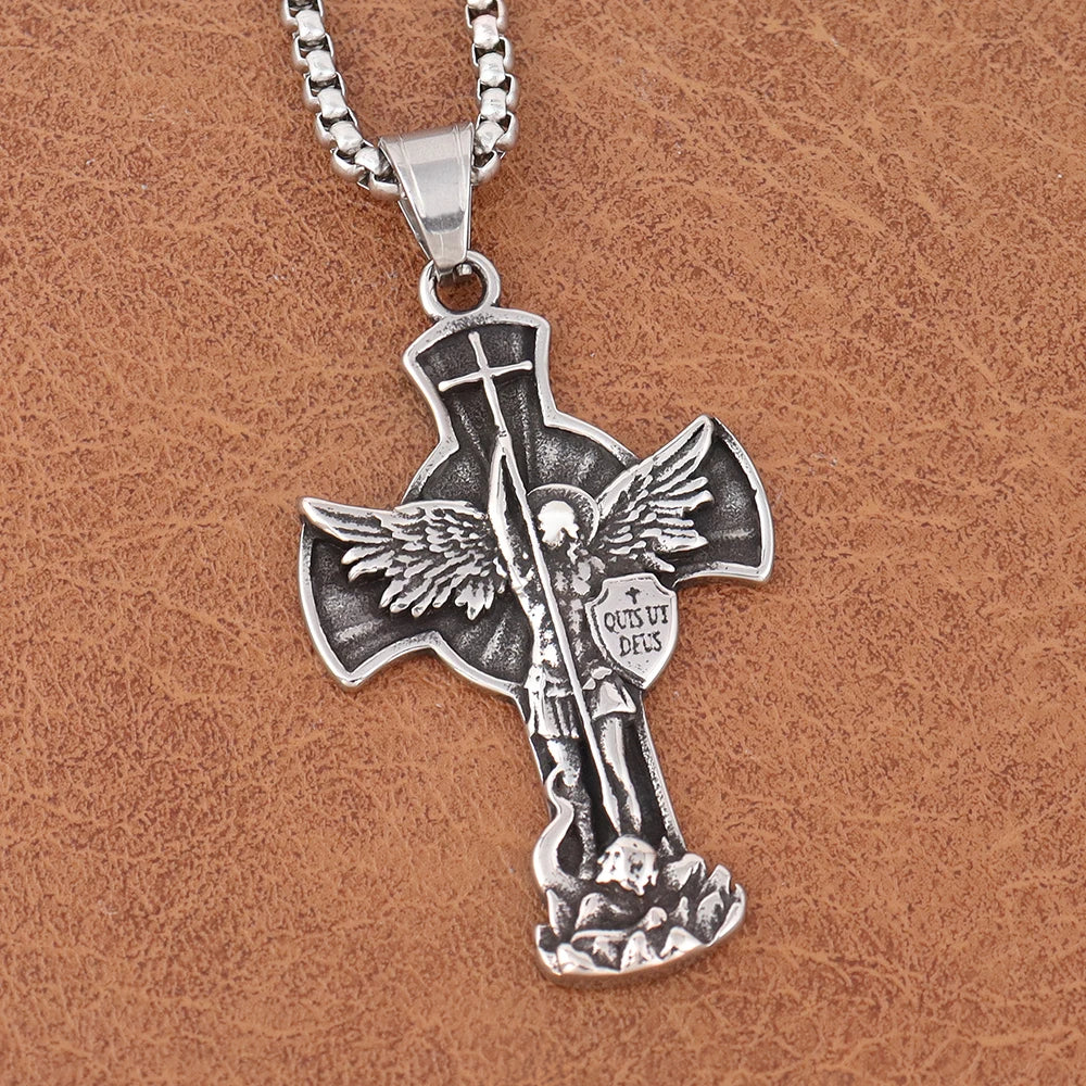 Classic St. Michael Cross Necklace — Stainless Steel