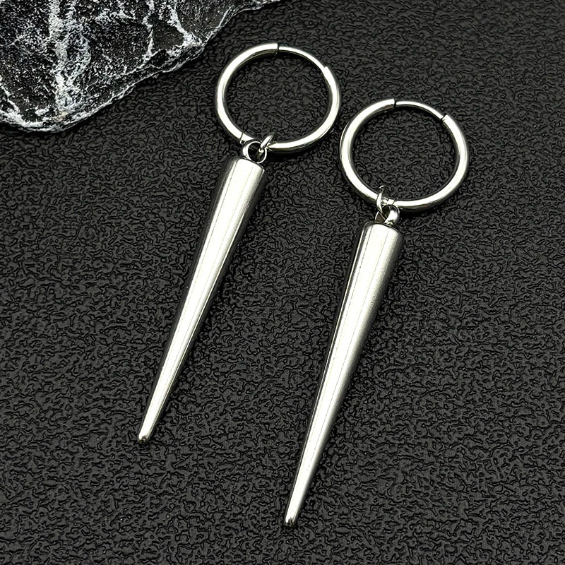 Gothic Silver Color Rivet Drop Earrings for Women Men Punk Hip Hop Metal Geometric Cone Pendant Earrings Y2K Party