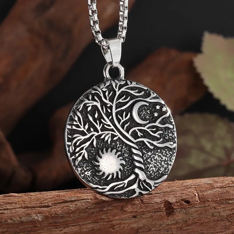 Retro Domineering Ouroboros Wrapped Around The Tree of Life Pendant Necklace Men's Personalized Punk Cool Casual