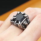 Gothic Dragon Black Ring Vintage Claw Punk Stone