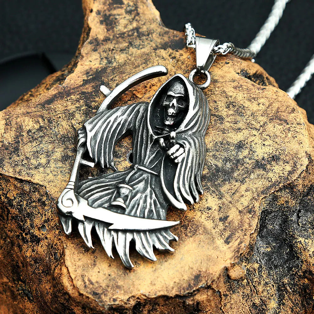 Grim Reaper Skull Pendant — Stainless Steel