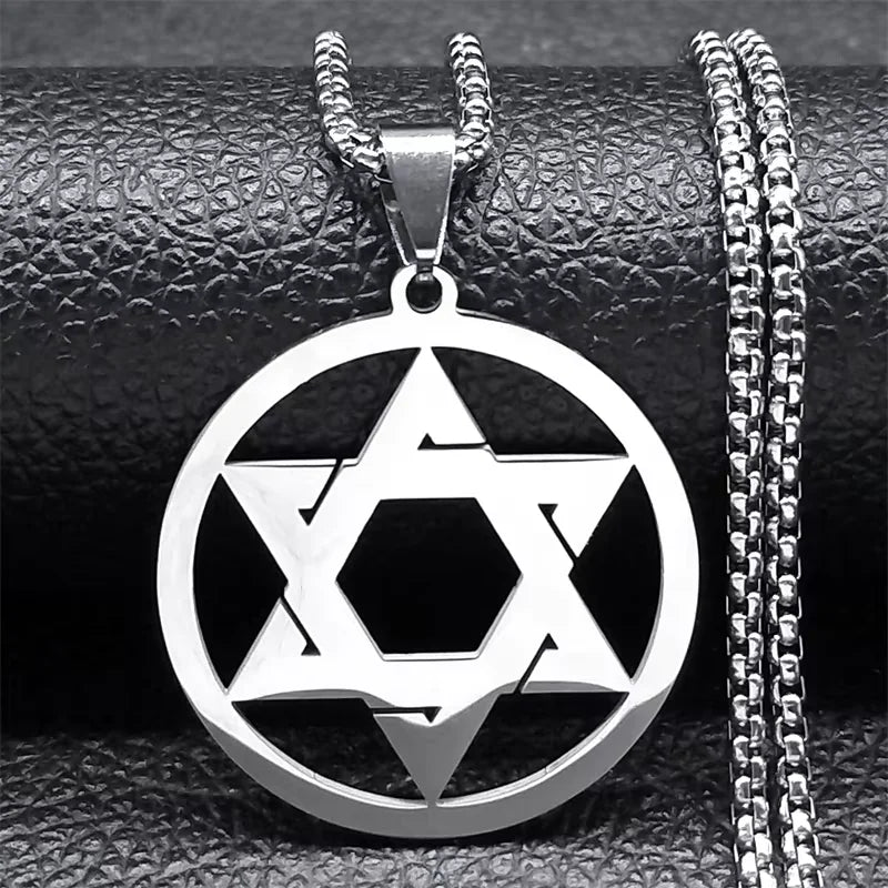 Magen David Star Long Necklace — Steel