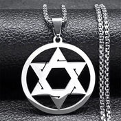 Magen David Star Long Necklace — Steel