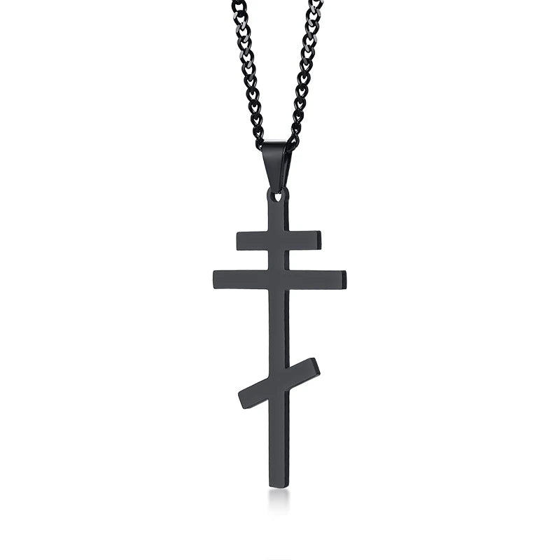 Vintage Orthodox Cross Pendant Men Necklace Christian Symbol Stainless Steel Byzantine Cross Jewelry