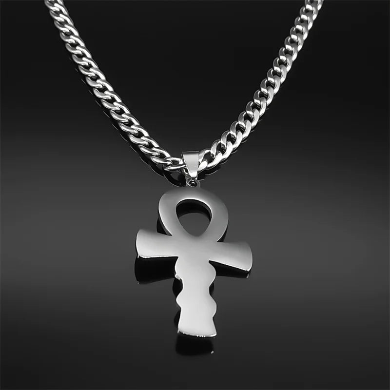 Cross Ankh Silver Pendant Retro Tiger Eye Stone