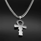 Cross Ankh Silver Pendant Retro Tiger Eye Stone