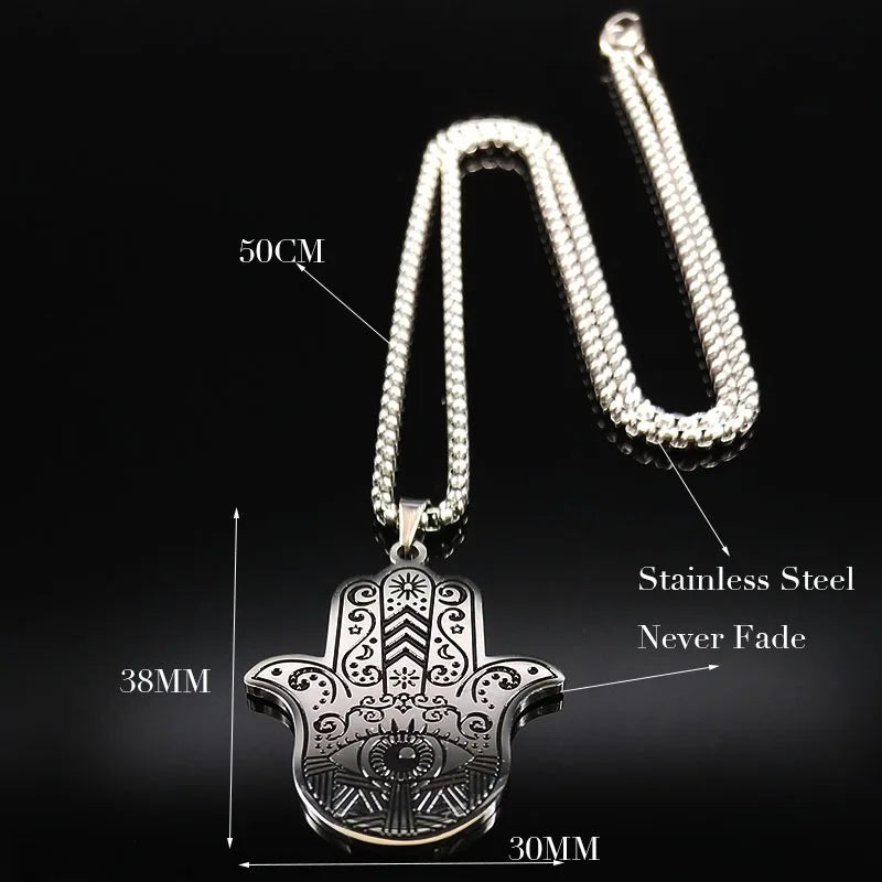 Hamsa Hand of Fatima Stainless Steel Necklaces Men Fatima´s Hand Turkish Eye Necklaces Pendants Jewelry collier homme