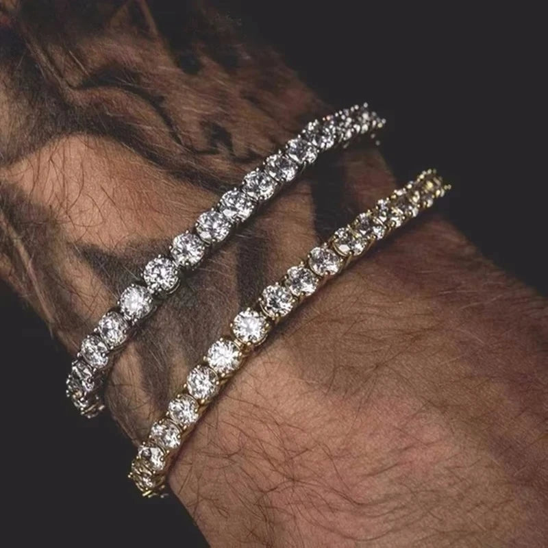 925 sterling silver Tennis Bracelet 2/4mm Cubic Zirconia for Women Mens Crystal Chain on The Hand Hip-hop Streetwear Jewelry