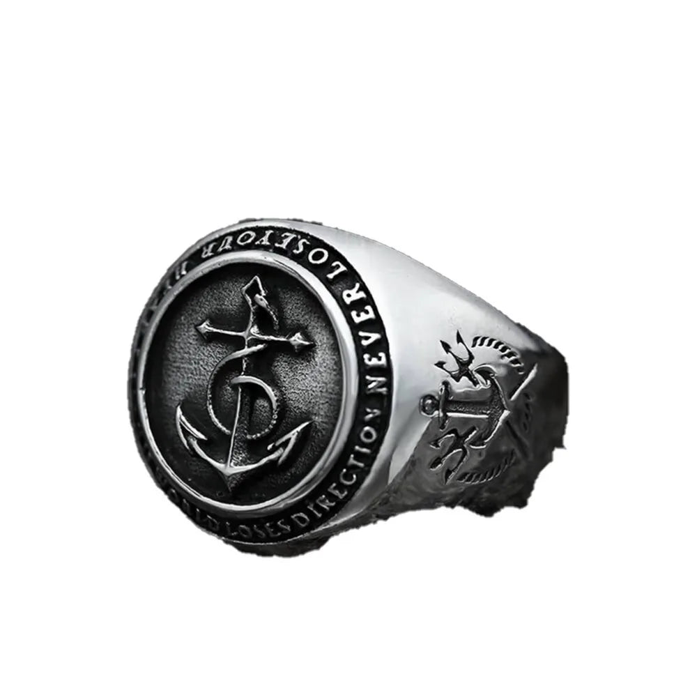 Hip Hop Trend Retro Simple Trend Punk Rock Viking Alloy Anchor Ring for Men Street Accessories