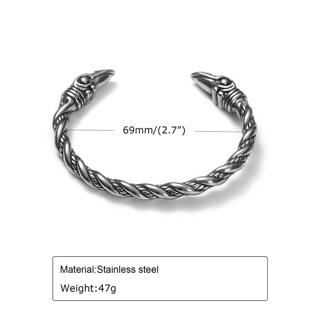Norse Viking Viking Cuff Bangle Bracelets for Men Boyfriend, Retro Silver Color Stainless Steel Twisted Rope Wristband