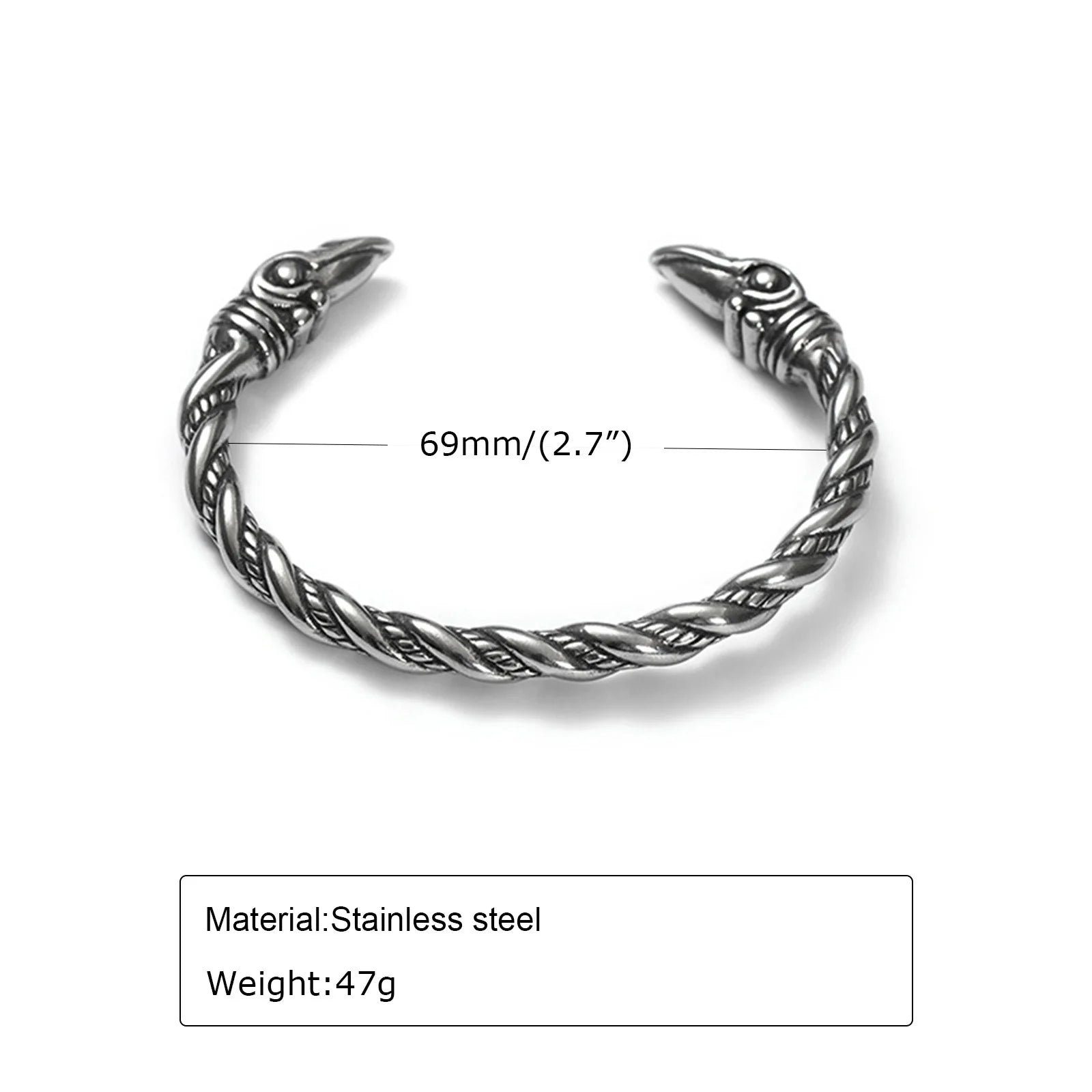 Norse Viking Viking Cuff Bangle Bracelets for Men Boyfriend, Retro Silver Color Stainless Steel Twisted Rope Wristband
