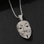 Men Women Hip Hop Large Rhinestone Mask Pendant Necklace With Twist Rope 4mm Tennis Chain HipHop Necklaces Fashion Jewelry Gift