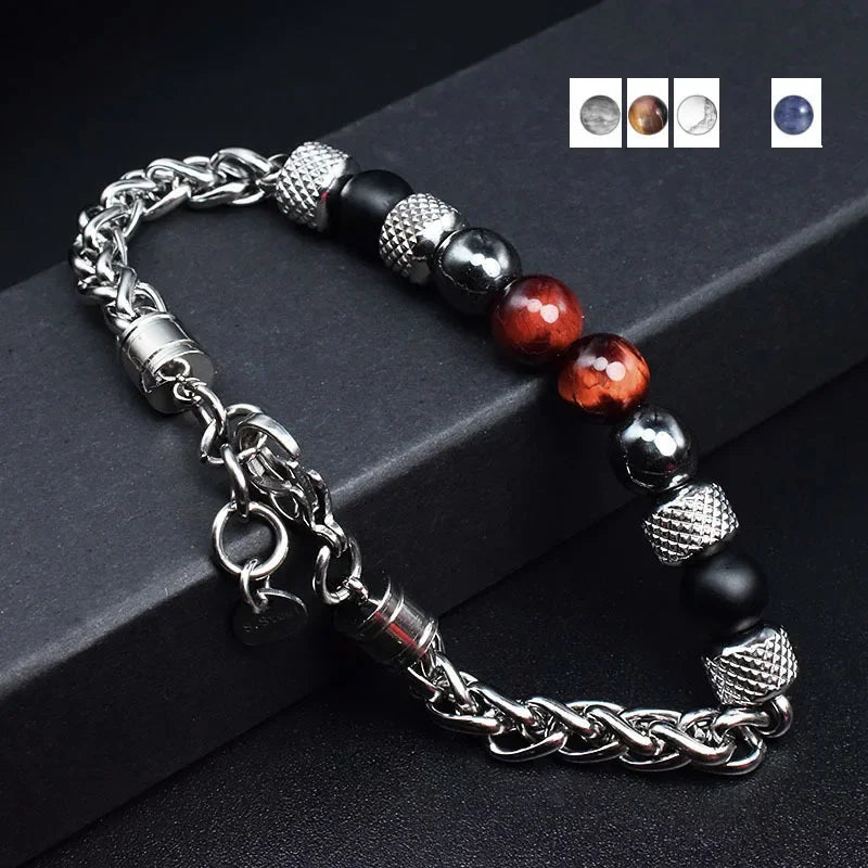 Tiger Eye Beaded Bracelet — Stainless Steel