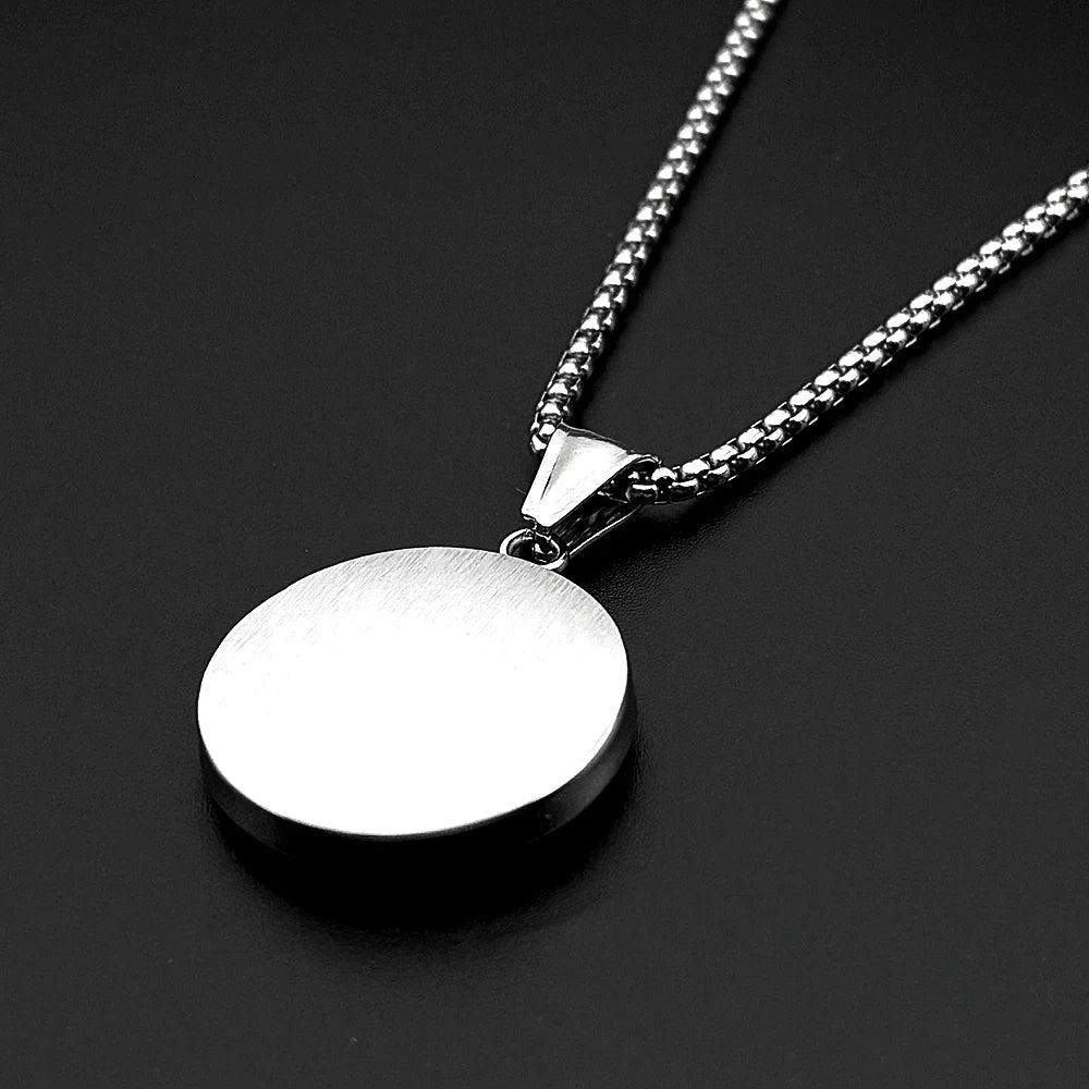 Compass Round Pendant Necklace Silver Color Stainless Steel Travel Adventure Gift Men Daily Street Casual Wear Chain Jewelry