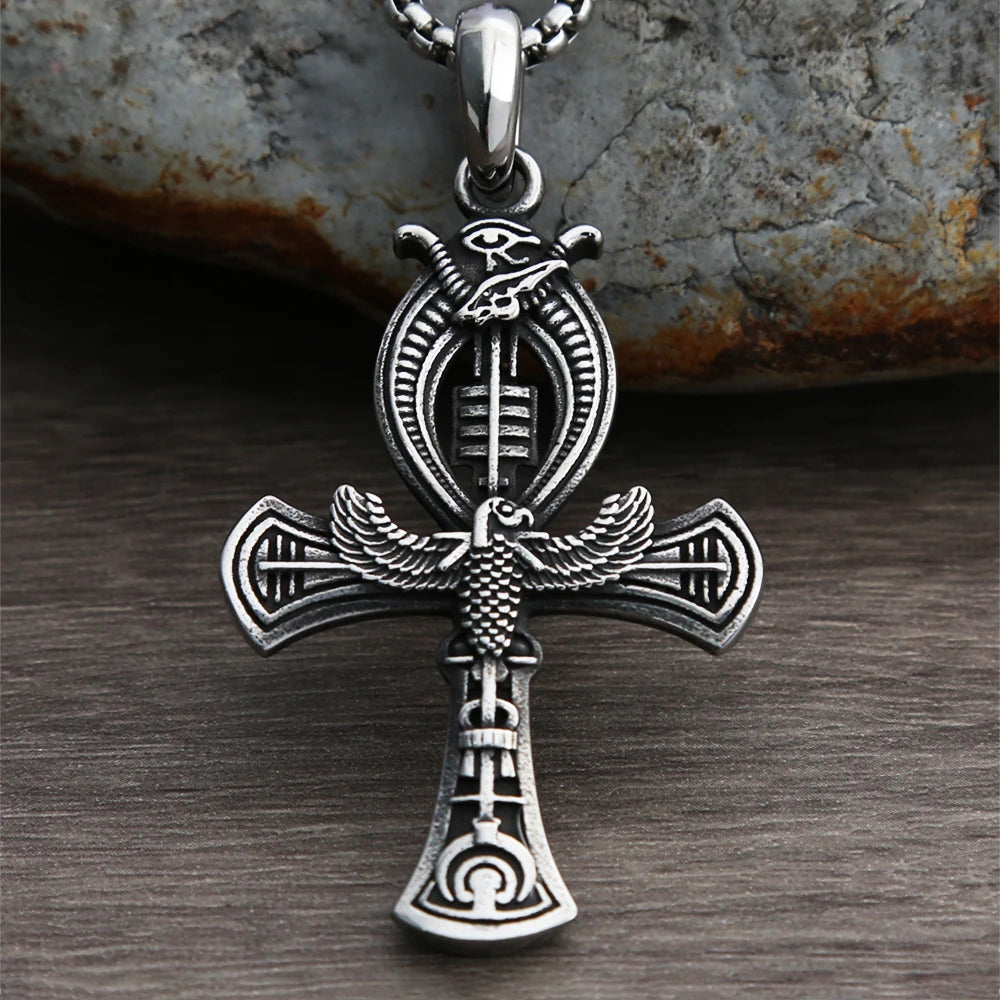 Vintage Ankh Cross Necklace Unisex 316L Stainless Steel Unique Eye Of Horus Amulet Pendant Egyptian Jewelry Gifts