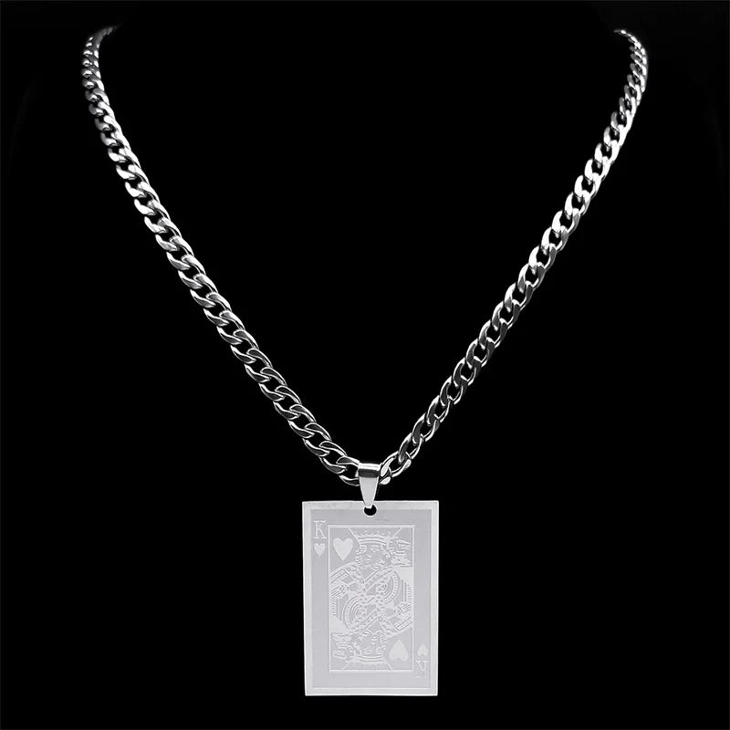 King of Hearts Pendant Necklace — Stainless Steel