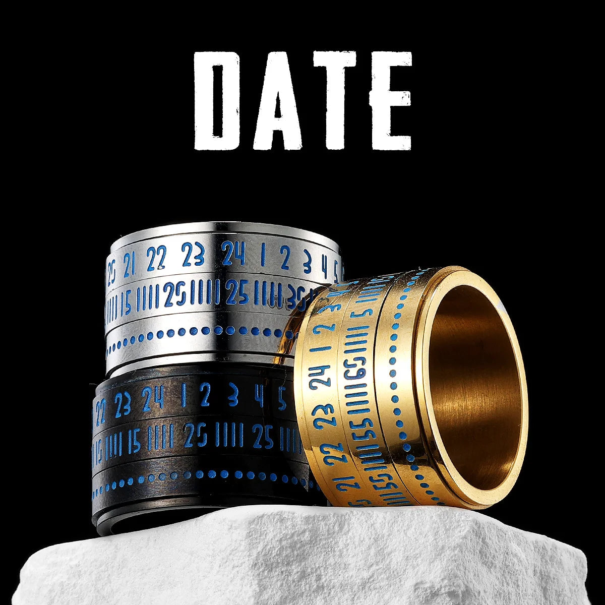 Date Spinner Ring — Stainless Steel