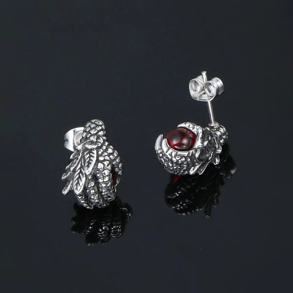 Dragon Black Earrings Punk Claw Black/red Stone