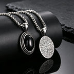 Stylish Black Natural Stone Pendant Necklace for Men,Vintage Stainless Steel Black Onyx Oval Pendant Neckalce Jewelry