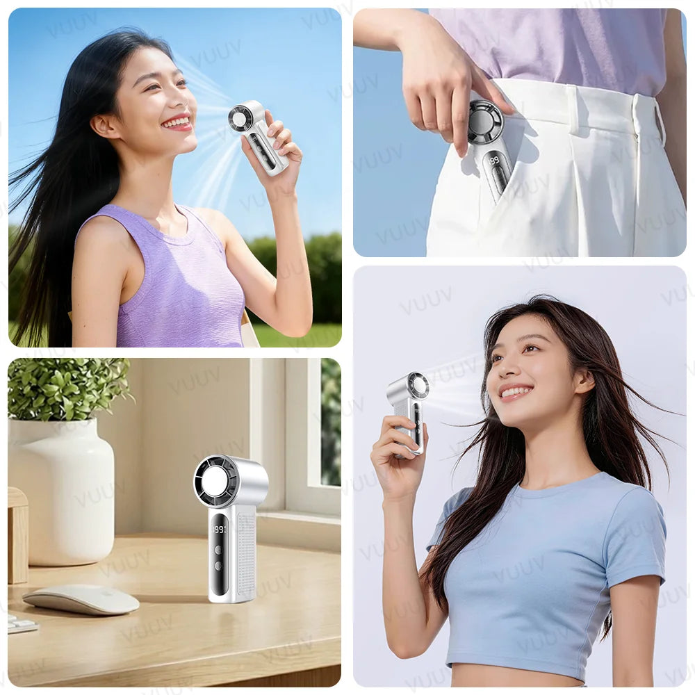 VUUV 2000mAh Portable Fan Rechargeable 5 Speed Mini Air Conditioner Small Fan Air Cooler with LED Digital Display